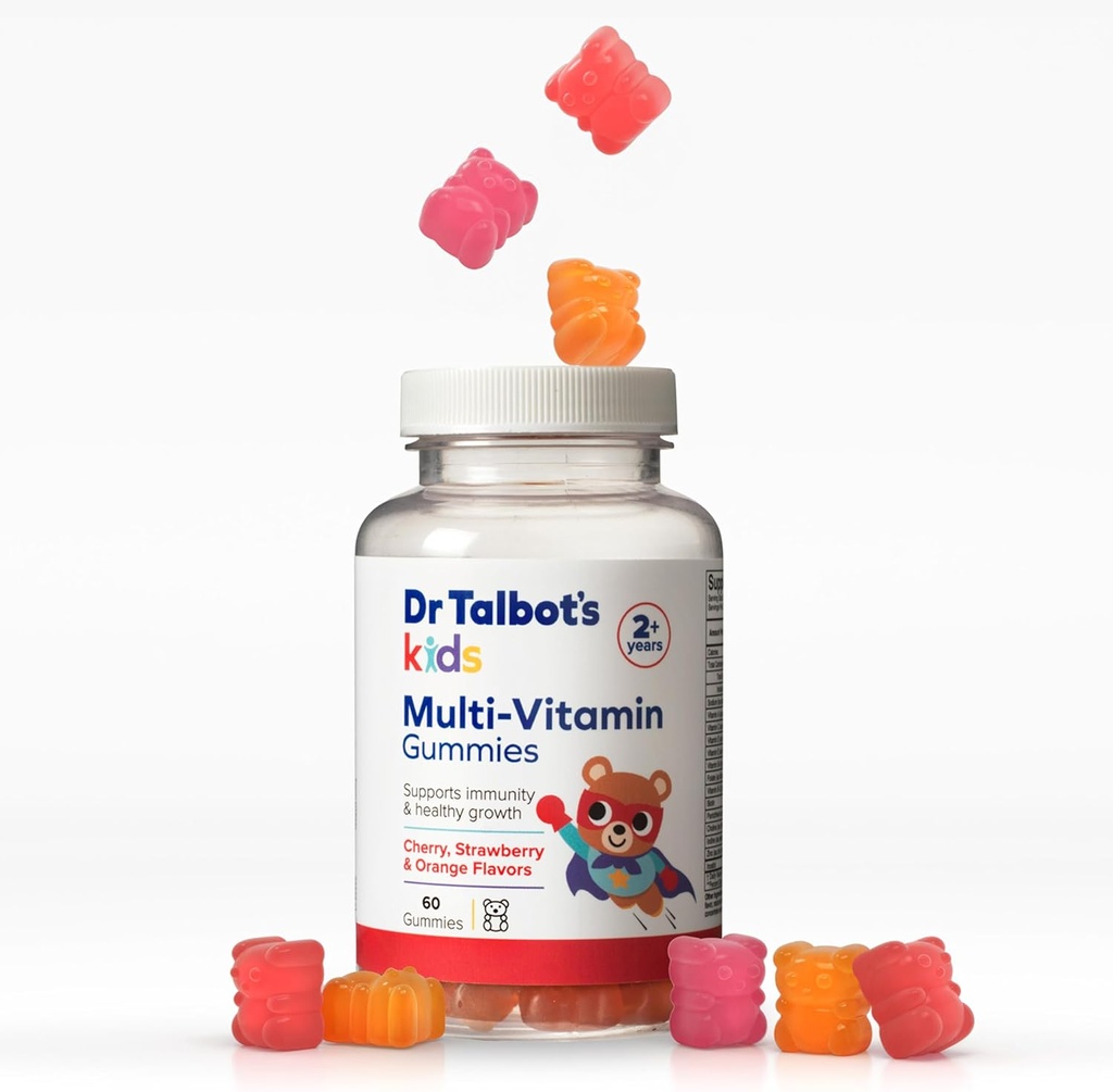 Dr. Talbot'un Çocuklar Multi-Vitamin Gummies - Vitamin A, C, B-12, çinko Immunity and Growth Support for Children - 60 Gummies - 2+ Yıl - Strawberry, Cherry, ve Orange Flavors