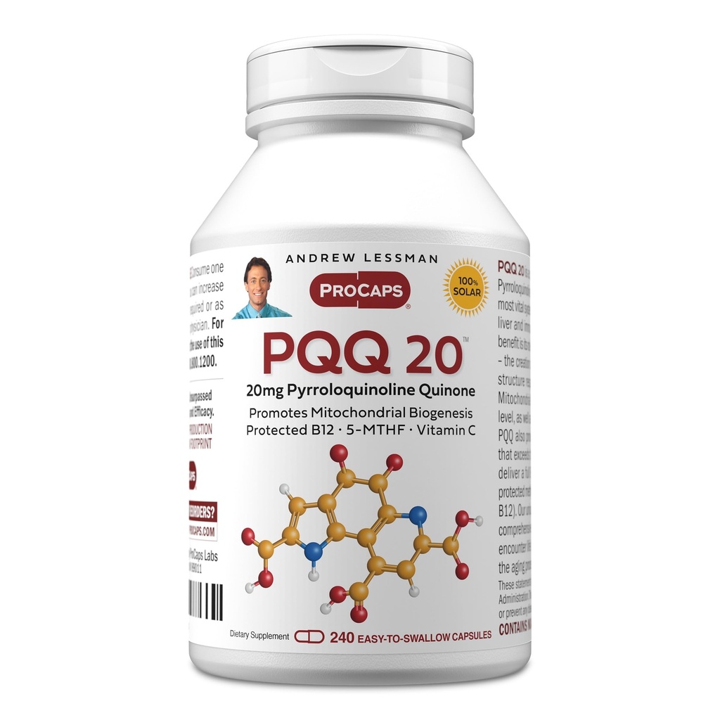 ANDREW LESSMAN PQ 20mg - 240 Capsules - 20 mgroloquinoline Quinone, Doğal Koruyucu bileşikler Vital Organları, Kalp, Beyin, Liver, Immune System. Mitochondrial Biogenesis, Hiçbir Katkı