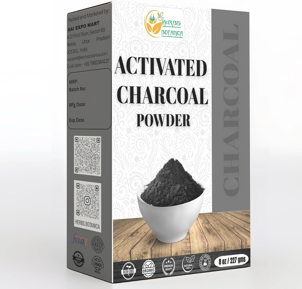 Herbs Botanica Aktif Charcoal Toz, Gıda Yüksek Sağlık, Diş Beyazlaştırma, Detoxification & Bug Bite Relief, 8 oz / 227 gm