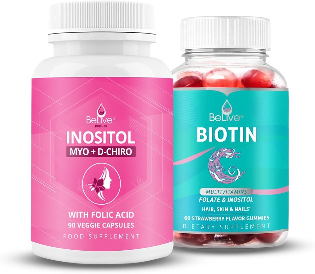 BeLive Womens Favorite Inositol+Biotin for Healthier Hair Skin and Nails and Hormonal Health