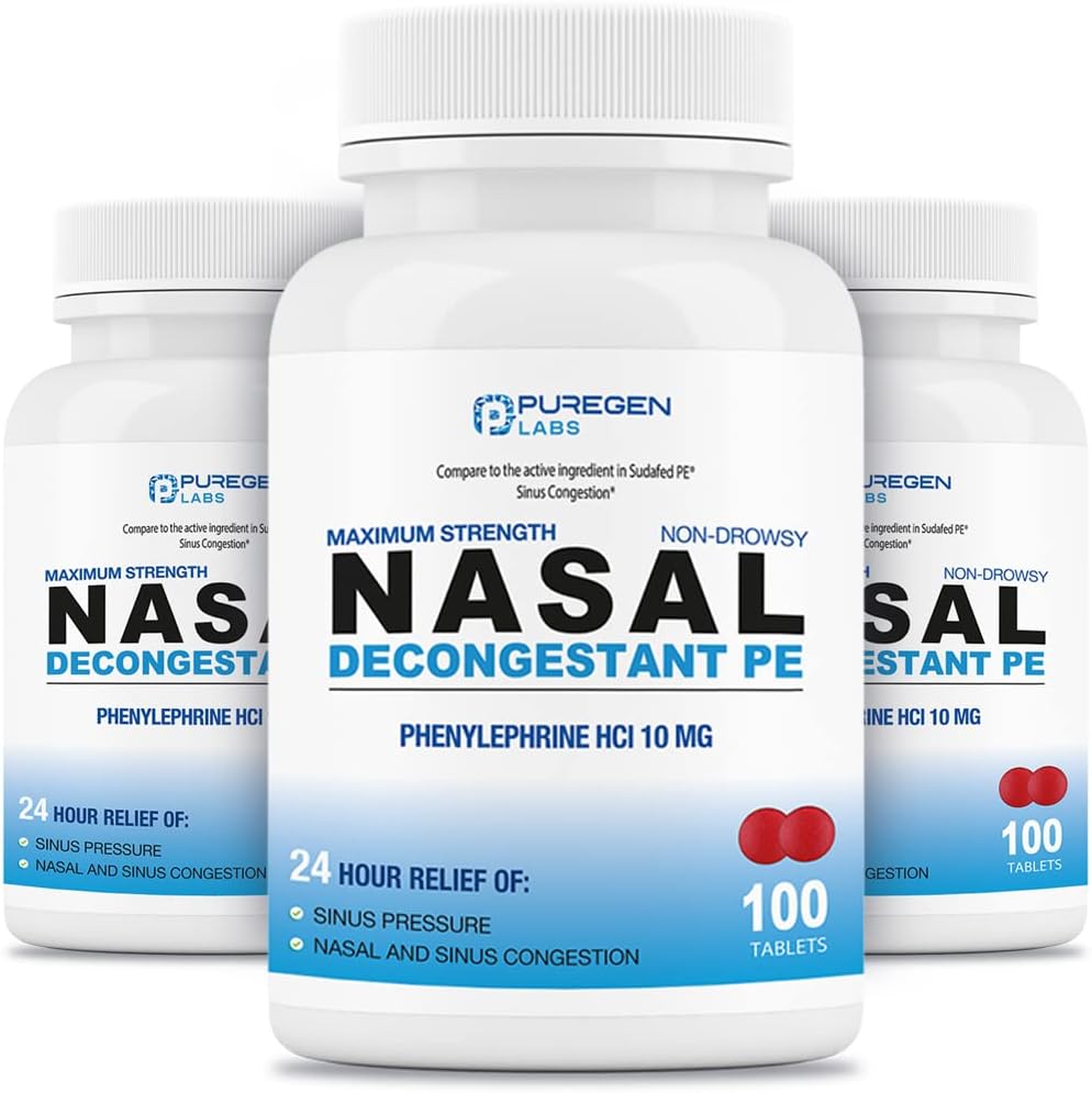 Safgen Laboratuvarları Nasal Decongestant PE 3 Pack - 300 Tablet Toplam | Phenylephrine HCl 10 mg | Maksimum Güç | Drowsy Nasal & Sinus Congestion Relief For Cold or Allergies