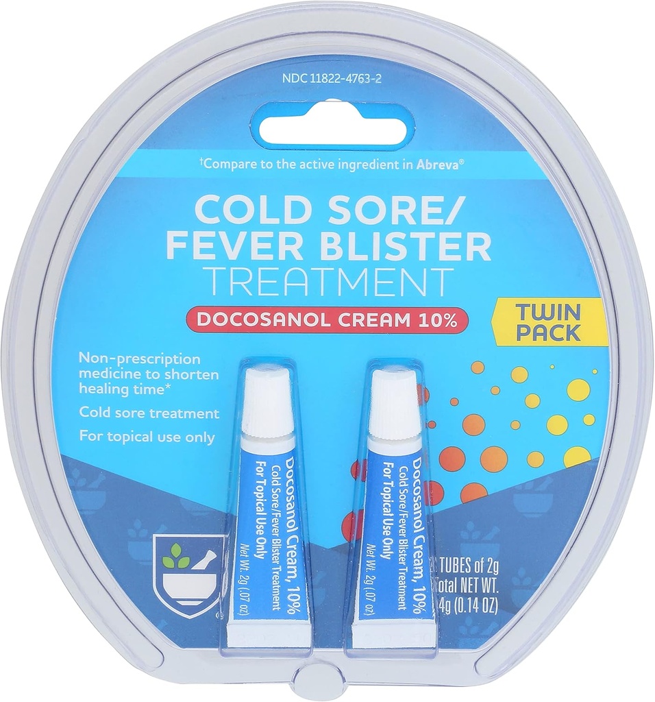 Rite Aid Cold Sore Cream for Cold Sore and Fever blister, Docosanol Cream 10%, Ψυχρή θεραπεία για τα χείλη για το πρόσωπο, μη-Presciption Medicine to Shorten Healing Time, 0,07 oz - 2 Tubes