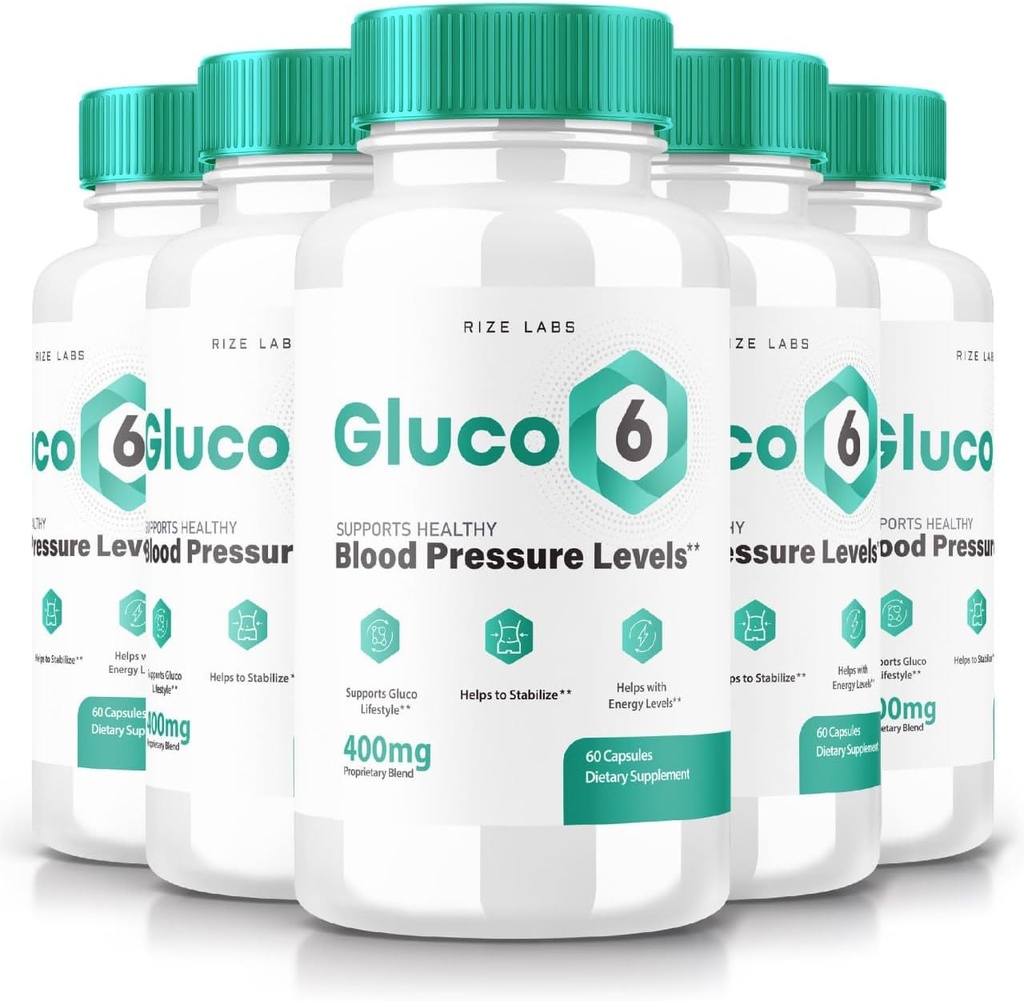 Rize Labs (πακέτο των 5) Gluco 6 κάψουλες συμπλήρωμα, 570mg χάπια αρτηριακής πίεσης, επίσημη προηγμένη Φόρμουλα για την βέλτιστη υγεία, όλα- φυσικά Gluco έξι pastillas (300 κάψουλες)