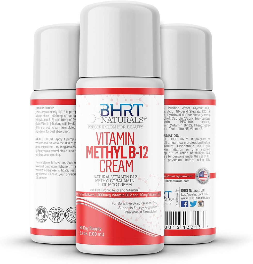 B12 Krem 1000mcg - Pharmacist Formulated - All Natural Torchcobalamin (Methyl B12) & B6 Cream for Energy, Mood, & Heart Health - Helps with Eczema & Psoriasis - USA MADE
