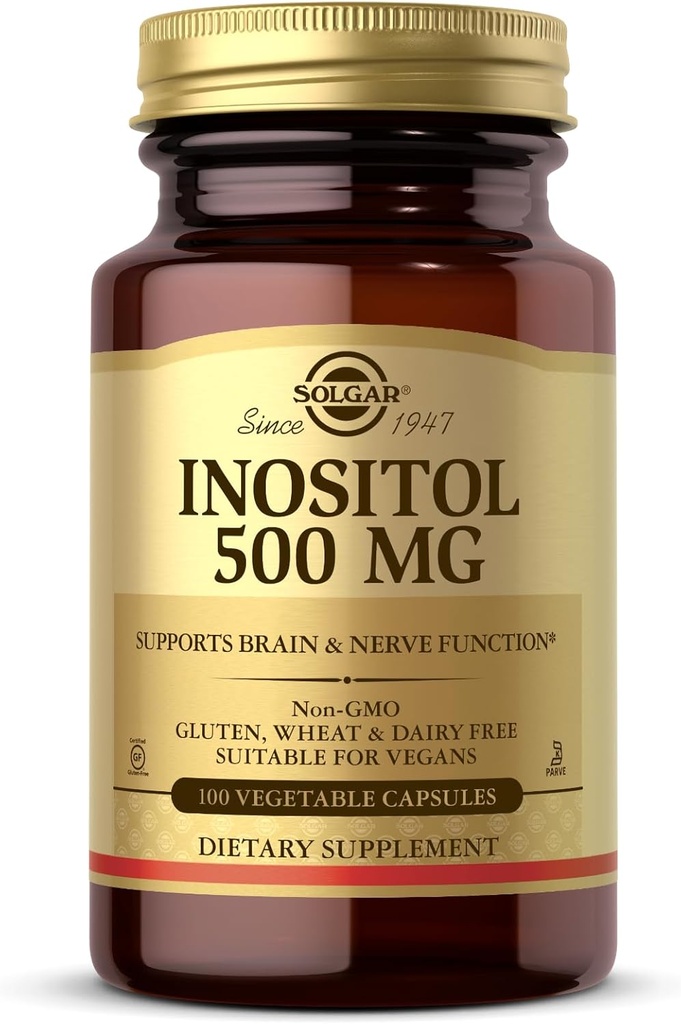Solgar Inositol 500 mg - 100 κάψουλες λαχανικών - Υποστηρίζει Κυτταρική λειτουργία & υγεία του εγκεφάλου - Vegan, χωρίς γλουτένη, χωρίς γαλακτοκομικά, Kosher - 100 εξυπηρετούν