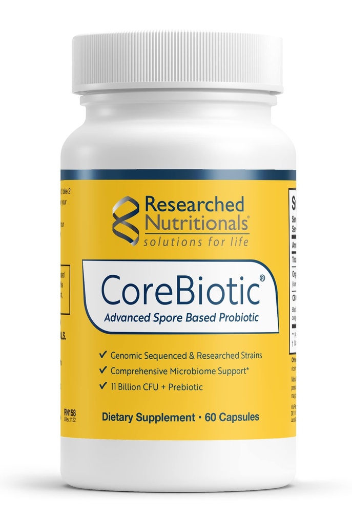 Kadın ve Erkekler için Prebiyotik ve Probiyotiklerle Beslenme Sağlığı Supplements - CoreBiotic - 3 Spore Temel Probiyotik Strains + Organik Prebiyotik Fiber - Raf-Stable (60 Capsules)