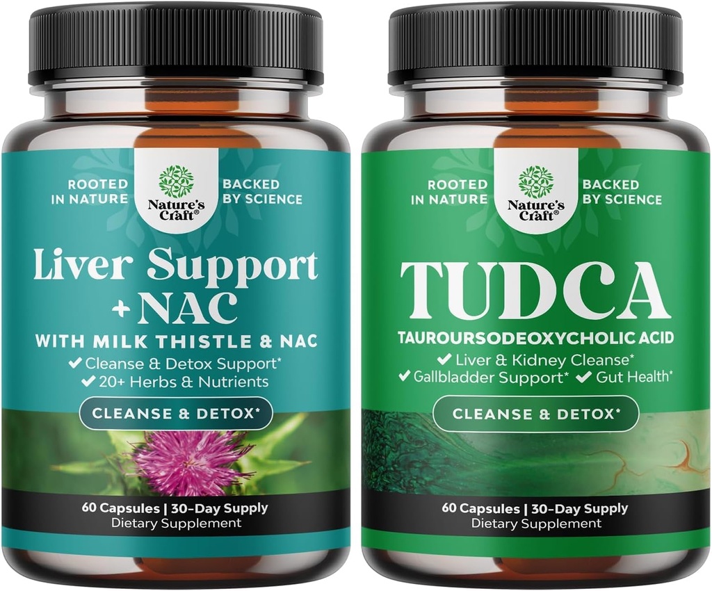 Liver Support Supplement with NAC for Liver Cleanse and Advanced Bile Salt TUDCA Supplement for Gallbladder Kidney and Liver Support Support