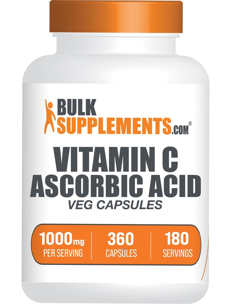 BulkSupplements.com Ascorbik Asit Capsules - Ascorbik Asit Vitamin C 1000 mg, C Supplement - Vegan & Gluten Free, 2 Capsules per Service, 360 Count (Pack of 1)