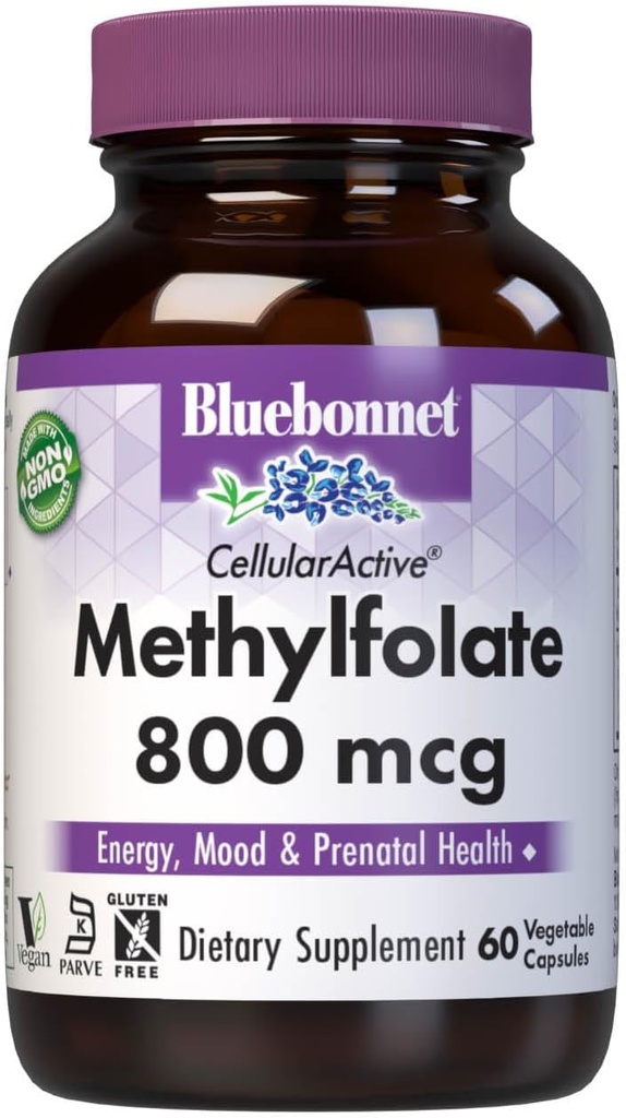 BlueBonnet Beslenme HücreleriActive Torchfolate 800 mcg - Quatrefolic ile formüle edildi - Enerji için, Mood ve Prenatal Sağlık - Vegan, Gluten-Free, Non-GMO, ve Kosher - 60 Capsules - 60 Hizmetler