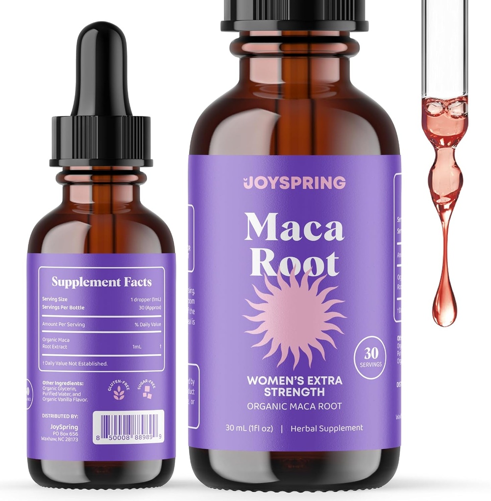 Kadınlar için Organik Maca Root Liquid Drops – Enerji ve Wellness Peruvian Maca Supplement – Yeni Anne Hediyeleri – Vitaminler B2, B6, Niacin (B3), Iron & Food – 1 oz | 30 Hizmet