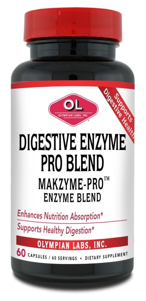 Olympian Labs Digestive Makzyme-Pro Enzymes, 60 Capsules, Breaks Down Proteins, Carbs, Fats, Oil & Milk, 60 Servisler