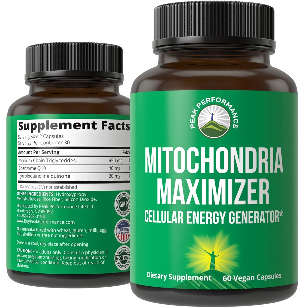 CoQ10 ve Active PQQ ile Mitochondria Maximizer.En İyi Mitochondrial Support Supplement with MCT Oil. Natural Cellular Jeneratör for Clean, Focused Energy 60 Vegetarian Capsules