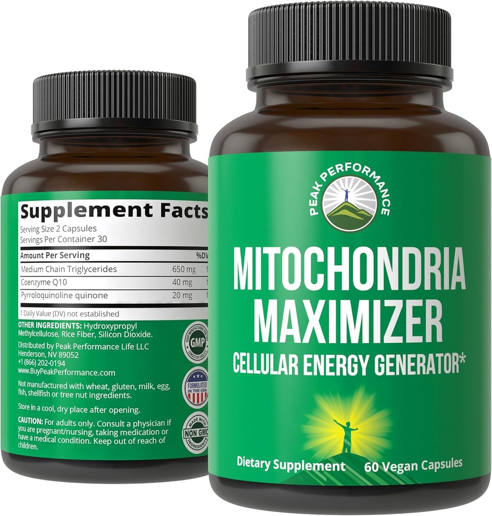 CoQ10 ve Active PQQ ile Mitochondria Maximizer.En İyi Mitochondrial Support Supplement with MCT Oil. Natural Cellular Jeneratör for Clean, Focused Energy 60 Vegetarian Capsules
