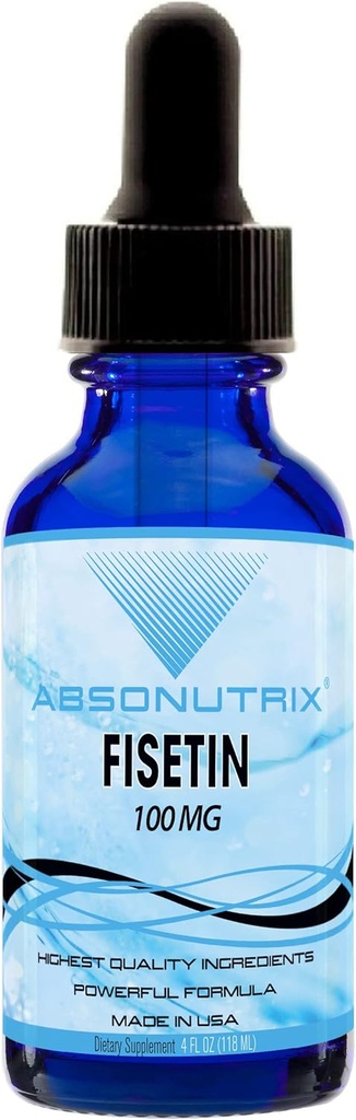 Absonutrix Fisetin 100 mg, 4 Oz Liquid, 200 Servings, Made in USA, Quick Absorvation, Quality Poent Ingred, Third-Party Tested, Non-GMO, GMP Certified, Cruelty Free Products