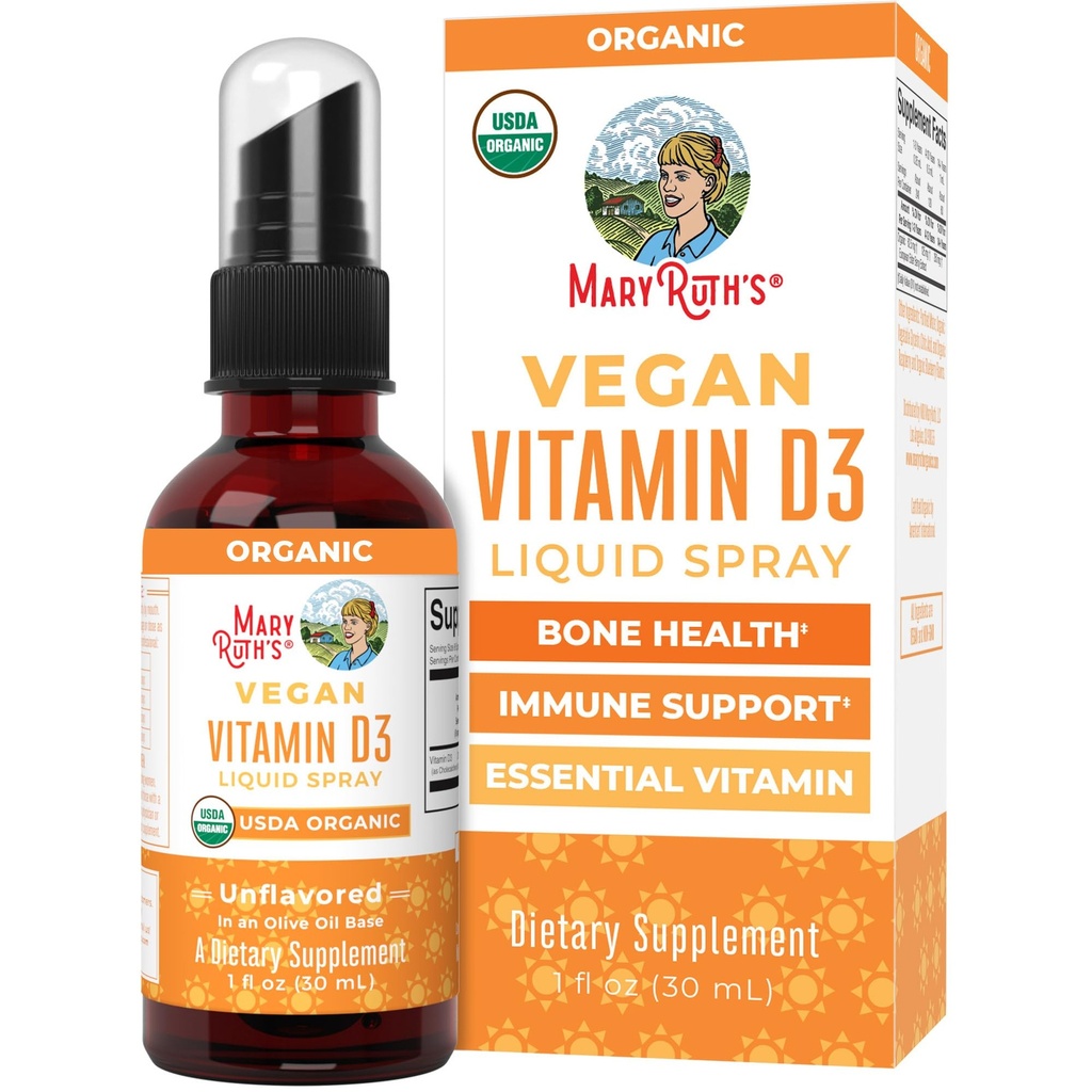 MaryRuth Organics Vitamin D USDA Organik | VIT D3 Sıvı | Şeker Ücretsiz | Yetişkinler ve Çocuklar | Bone Health / Vegan | Gluten Free | Non-GMO | 30 Servisler