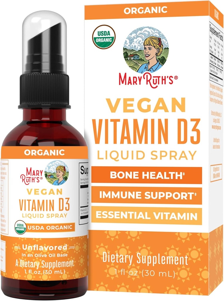 MaryRuth Organics Vitamin D USDA Organik | VIT D3 Sıvı | Şeker Ücretsiz | Yetişkinler ve Çocuklar | Bone Health / Vegan | Gluten Free | Non-GMO | 30 Servisler