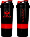 BIRD-I Gym protein Shaker, 3-in-1, 500 ml/16.9oz, Faraday-Free, Metal Mikser. (RED), JT4101