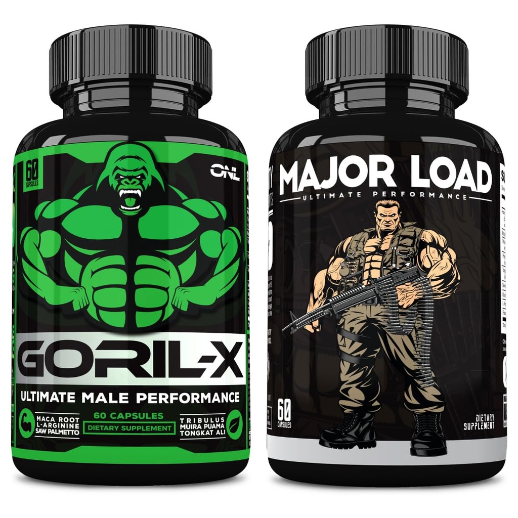 ONL Ultimate Men's testosteron ATM Sche - GORIL-X & Major Load Supplements | Gelişmiş Güçlü, Stamina ve Enerji | Horny Goat Weed, Maca, Tongkat Ali, Tribulus | 120 Capsules