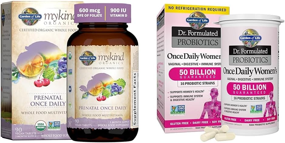 Life Organics Prenatal Vitamin: Enerji ve Sağlıklı Fetal Geliştirme ve Dr. Formulaed Women's Probiyotiks Once Daily, 16 Strains, 50 Milyar, 30 Capsules