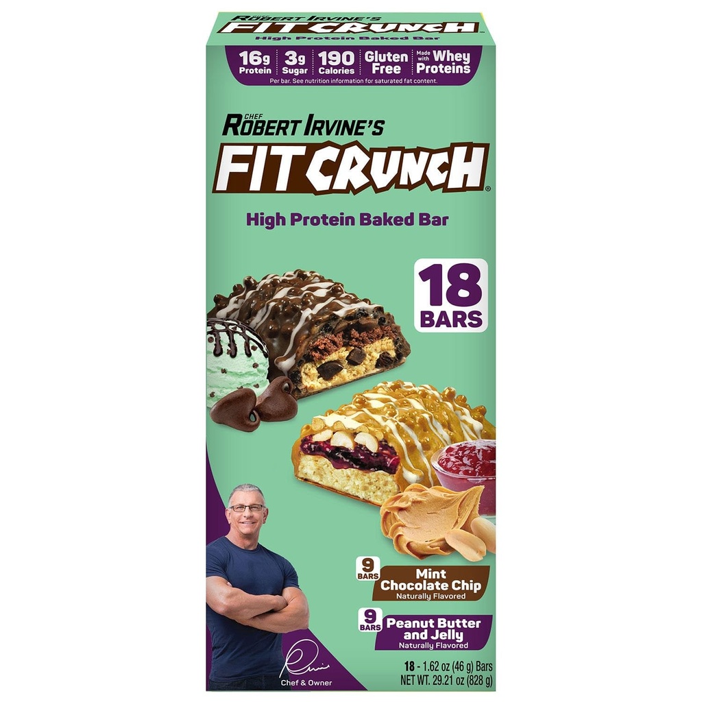FITCRUNCH Protein Bars, Snack Boyut Çeşitli Paketi, Gluten Free (18 Bars, Mint Chocolate Chip & Peanut Butter Jelly)
