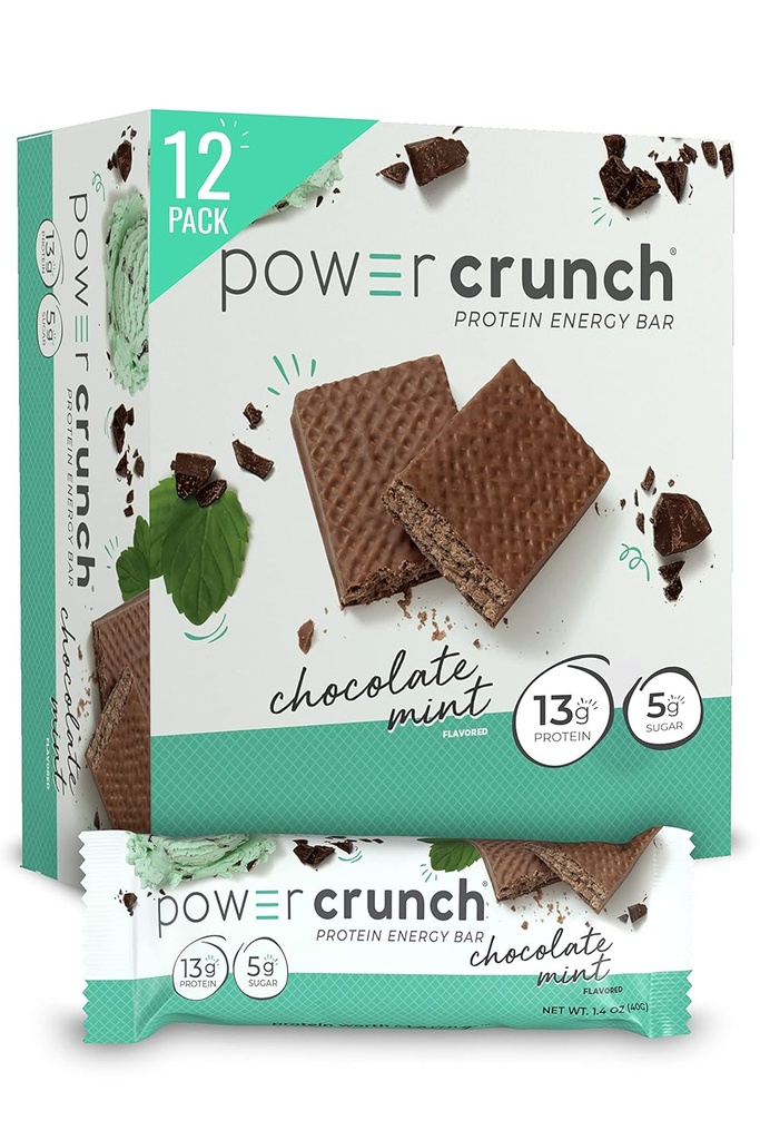 Power Crunch protein Wafer Bars, Yüksek Protein Snacks with Delicious Taste, Chocolate Mint, 1.4 Ounce (12 Count)