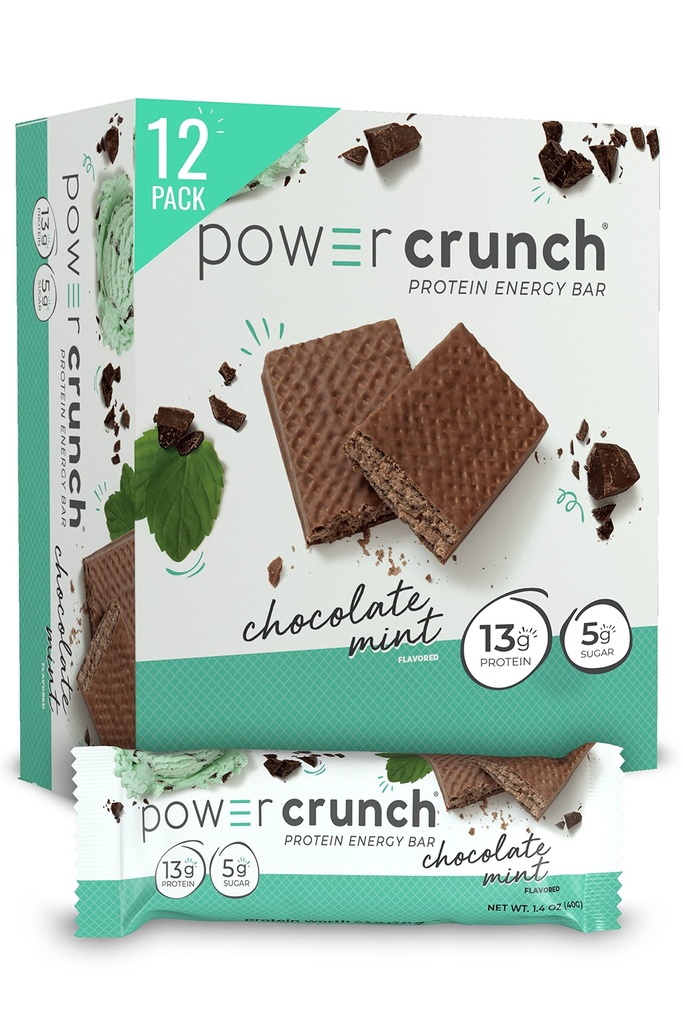 Power Crunch protein Wafer Bars, Yüksek Protein Snacks with Delicious Taste, Chocolate Mint, 1.4 Ounce (12 Count)