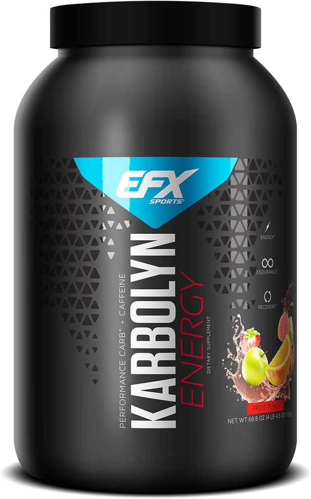 EFX Sports Karbolyn Energy | Performans Carbohidrat Toz + Caffeine | Carb Load & Energize | 250 mg Caffeine | Sugar Free | 36 Servisler (Fruit Punch)