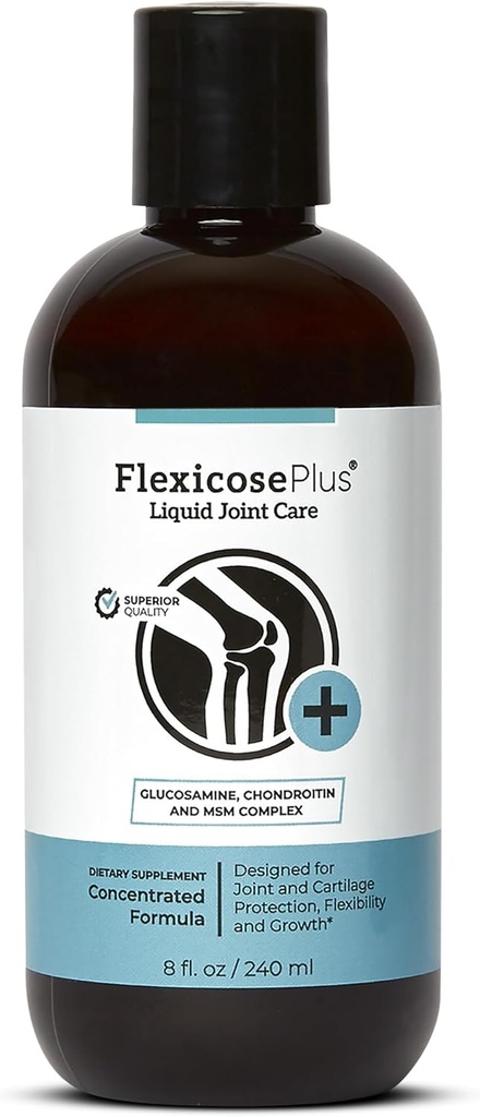 Flexicose Plus - Sıvı Ortak Bakım - 8 fl oz - Glucosamine, Chondroitin & MSM Kompleksi Erkekler ve Kadınlar için Ortak Bakım