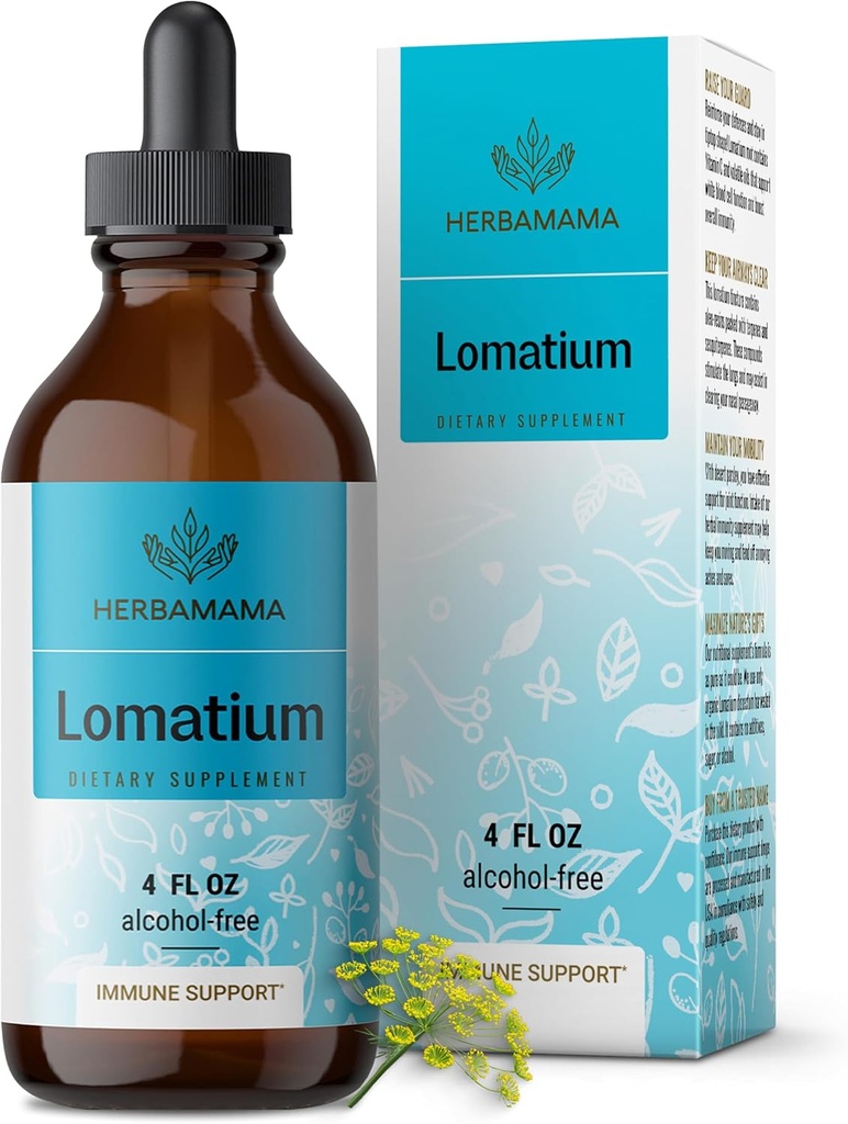 HERBAMAMA Lomatium Root Tincture - Vegan Lomatium Lung Cleanse & Detox - Non-GMO, Alkol & Sugar-Free Respiratory Lung Support Supplement, 56-Day Supply