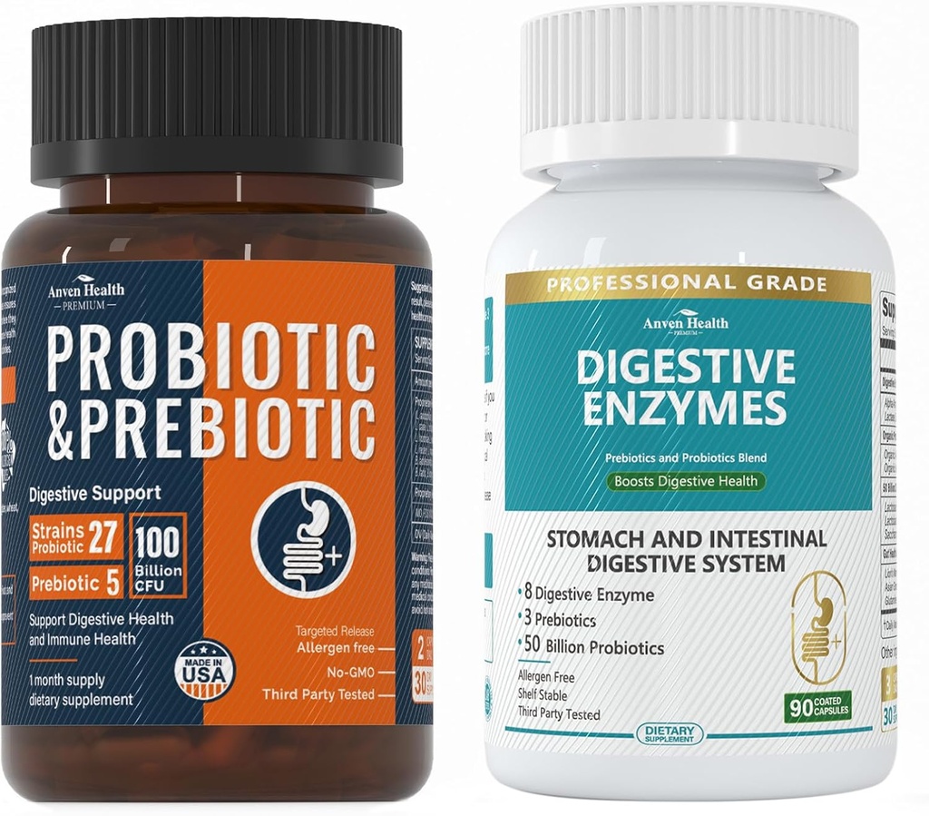 Total Gut Health Boost Sche: Digestive Enzymes + 100 Milyar Erkekler ve Kadınlar için Probiyotikler – Bloating, Digestive Relief & Immune Support