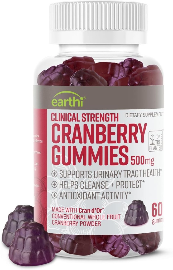 Klinik Güçlü Cranberry Gummies 500 mg - Urinary Tract Kadınlar ve Erkekler için Sağlık - Antioksi Superfood Temiz ve Koruma - Cran d'Or Cranberry Toz Supplement (60 Gummies)
