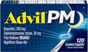 Advil PM (120 Kont) Pain Reliever/Nighttime Sleep Aid cover Caplet, 200 mg Ibuprofen, 38 mg Diphenhydramine (Pack of 2)