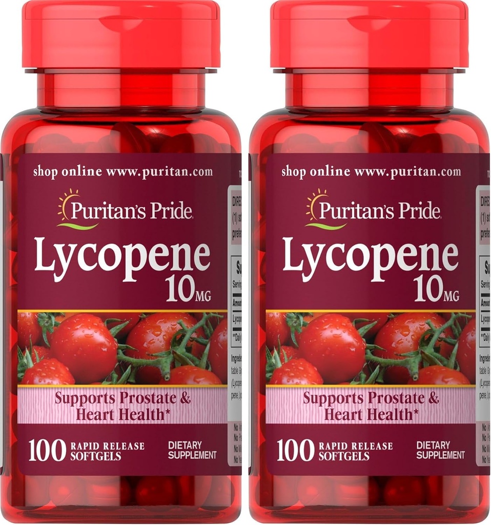Puritan's Pride Lycopene, Συμπλήρωμα για την υποστήριξη υγείας του προστάτη και της καρδιάς* 10 Mg Softgels, 100 Count (πακέτο του 2)