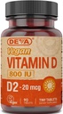 Deva Vegan D2 800 IU, Ergocalciferol Supplement with No Animal Materialss, Fast Dissolve, 90 Tablet, 1-Pack