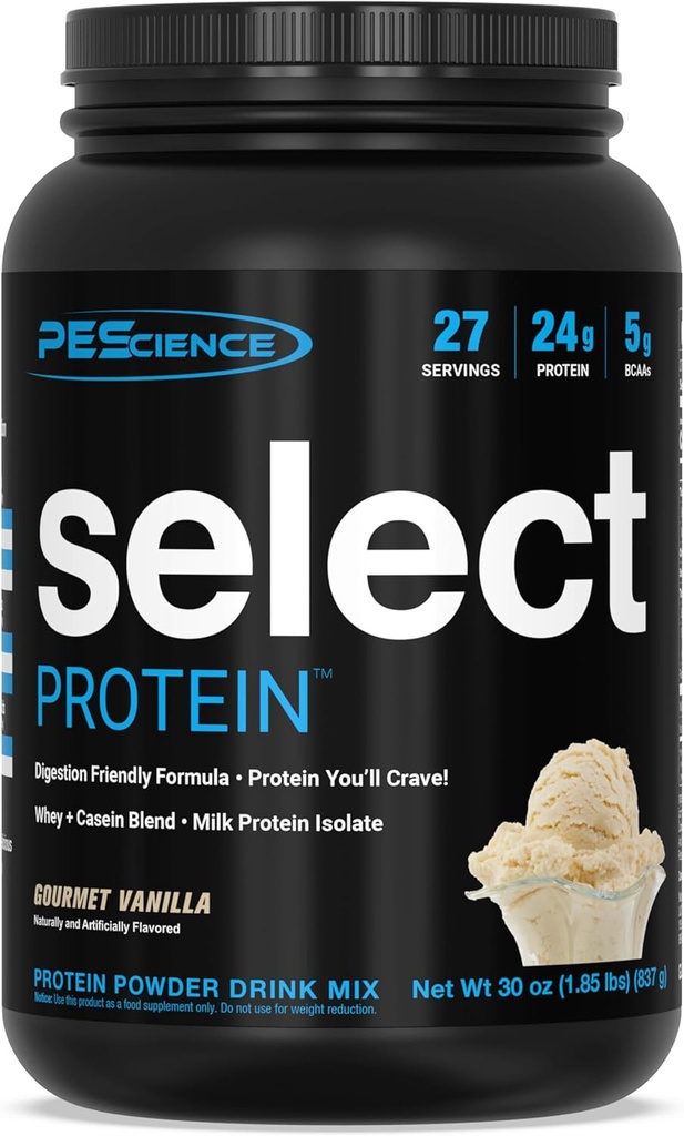PEScience Select Protein Powder, Whey and Casein Blend, Clean Protein Powder for Women and Men, Low Calorie, Low Carb, Keto Friendly, Gluten Free - Gourmet Vanilla - 27 Servings