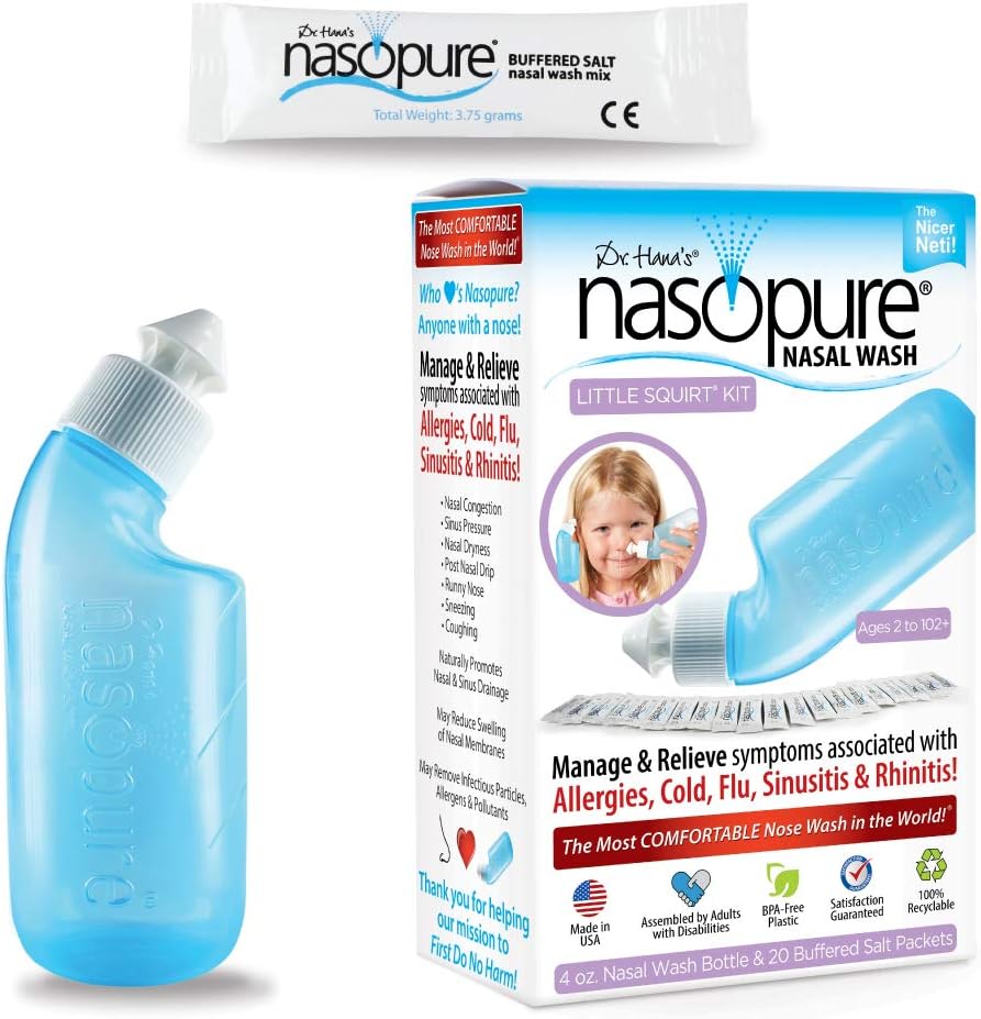 Nasopure Nasal Yıkama, Little Ski Kit, “The Nicer Neti Pot” Sinus Yıkama Kit, Comfortable Nasal Rinse 4 Oz Şişe & 20 Salt Packets (3.75 Gr each), Nasal Congestion, Cold, Antis, Nasal Irrigation