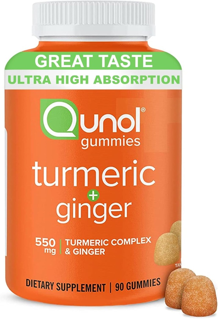 Qunol Turmeric ve Ginger Gummies - Ultra High Abors ile Ortak Destek Supplement, 90 Kont Vegan ve Gluten Free Gummies
