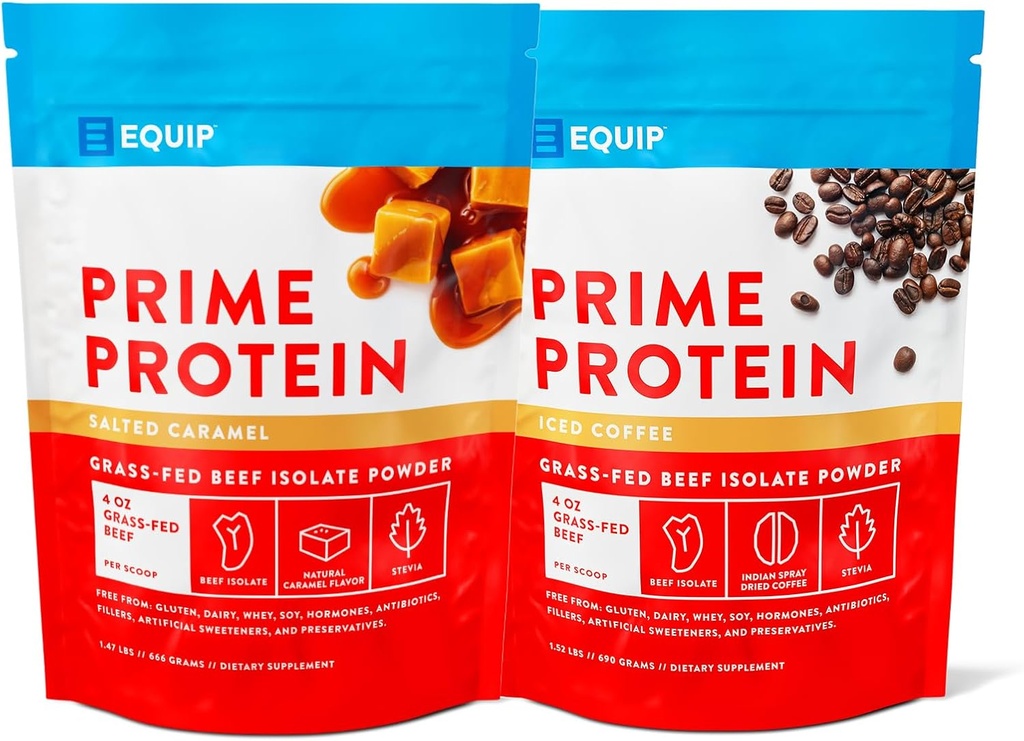 Equip Foods Prime Protein Powder - Αλμυρή Caramel & Iced Coffee - Grass Fed Beef Protein Powder Isolate - Παλαιό και Κέτο Φιλικό, Χωρίς γλουτένη Carnivore Protein Powder - Βοηθά στην κατασκευή και την επισκευή ιστού