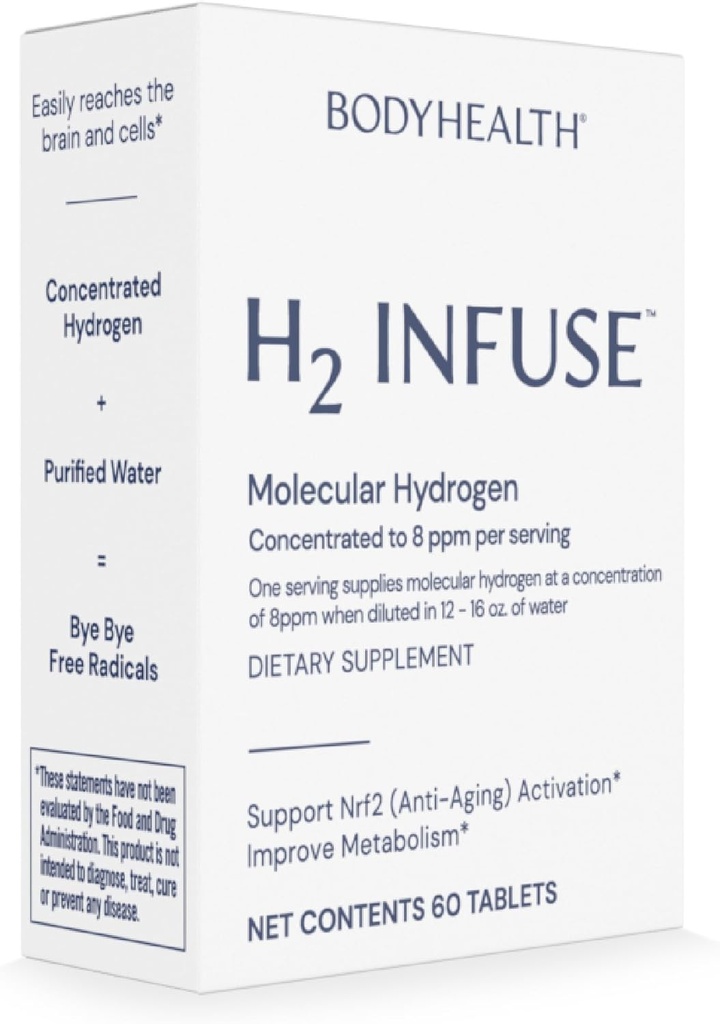 BodyHealth H2 Infuse Molecular Hydrogen Tablets, Tablets for Drinking Water, Elemental Magnesium to Support Μεταβολισμός με Molecular Hydrogen Water - 60 Tablets