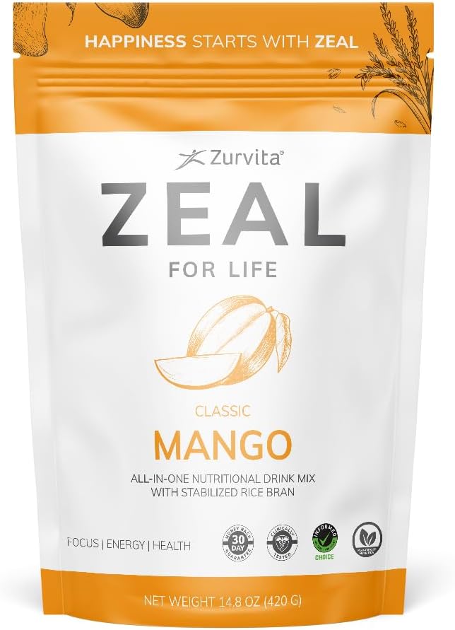 Zurvita Zeal for Life Wellness Drink Mix - Mango Flavor - Χωρίς γλουτένη, Vegan, με Βιοτίνη, Βιταμίνες B12, C, D, E, Σιδήρου, Μαγνήσιου - 30 Σερβίρισμα (420g)