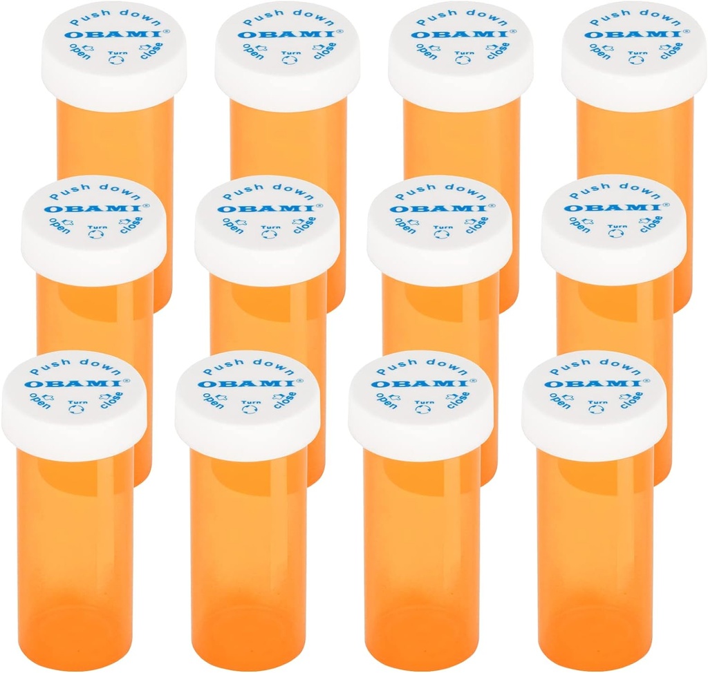 Plastik Tıp Pill Şişeleri Çocuk Dayanıklı Kaplarla Şişeler - Push Down ve Turn - Prescription Vial, Medicine Container, Pill Cases Shang Organizers (12parça, 6 Dram)