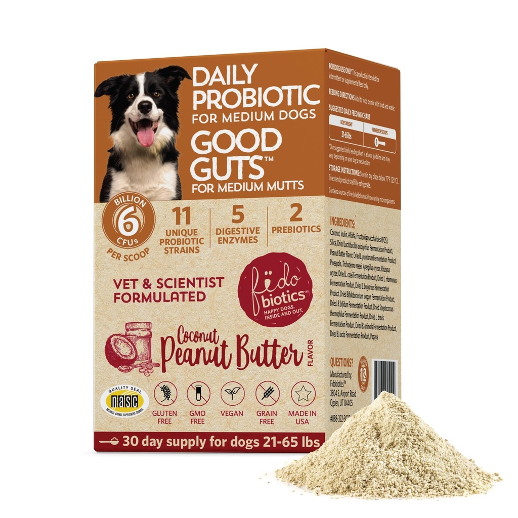 Bdobiyotiks Good Guts for Medium Mutts Probiyotik for Dogs, 6 Milyar CFUs, 11 Strains, 5 Digestive Enzymes, 2 Prebiyotiks, Digestive Gut Health for Dogs, Adult & Puppy Probiyotiks Supplements (30 Gün)