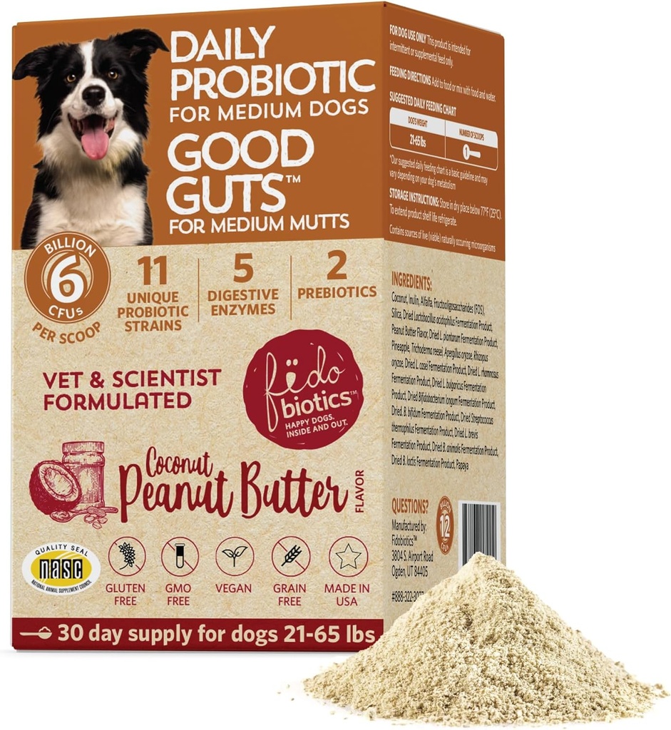 Bdobiyotiks Good Guts for Medium Mutts Probiyotik for Dogs, 6 Milyar CFUs, 11 Strains, 5 Digestive Enzymes, 2 Prebiyotiks, Digestive Gut Health for Dogs, Adult & Puppy Probiyotiks Supplements (30 Gün)