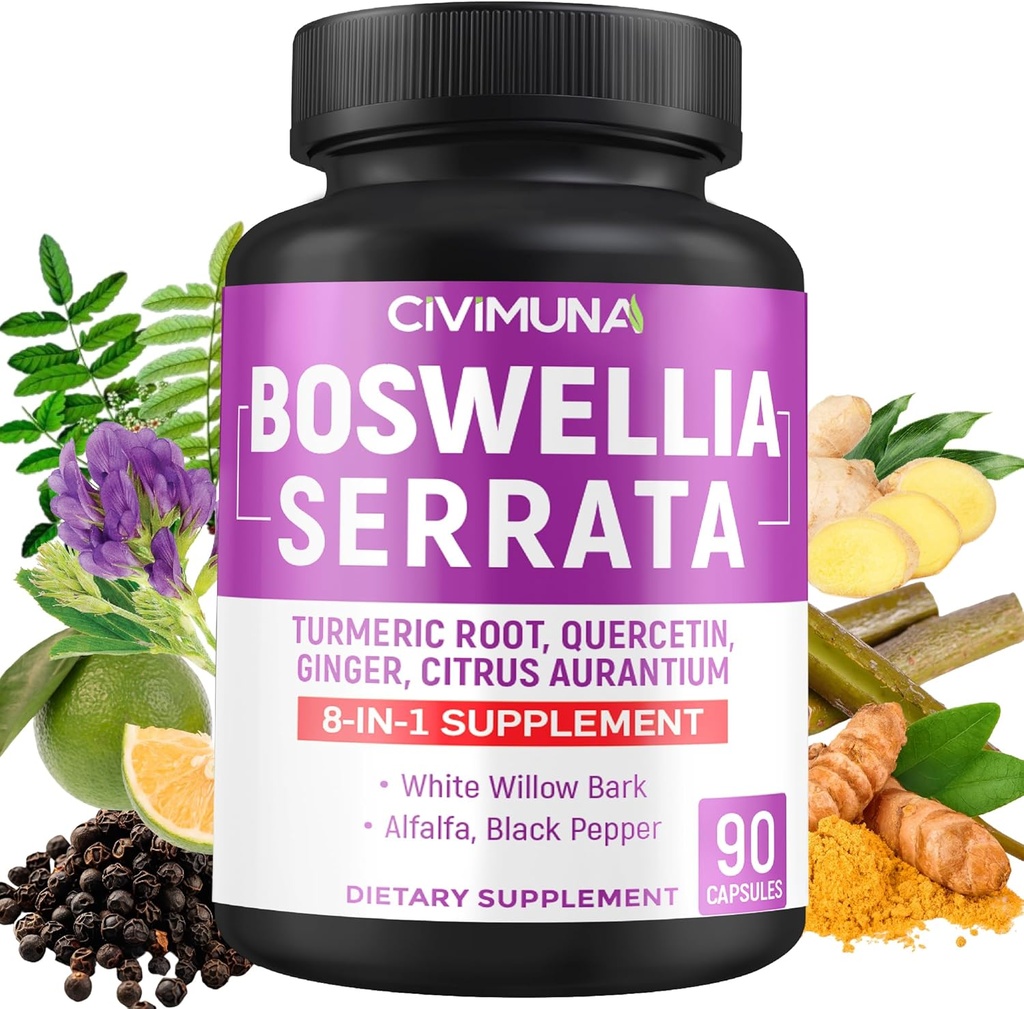 Boswellia Capsules with Boswellia, Turmeric, Quercetin and More - 90 Capsules for 3 Months Supply
