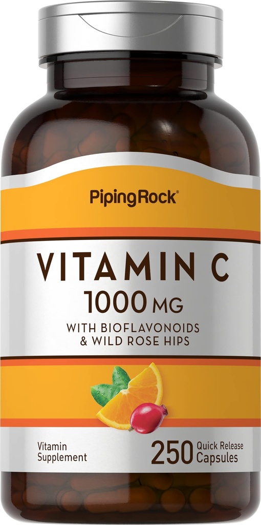 Piping Rock C 1000 mg | 250 Capsules | Bioflavonoids ve Rose HIPS | Kadınlar ve Erkekler için Tamam | Gluten Ücretsiz