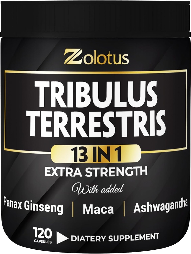 Zolotus 13in1 Tribulus Terrestris Κάψουλες με Maca, Horny Goat Weed, Panax Ginseng, Saw Palmetto, Tongkat Ali, Shilajit & More - Ενέργεια, Stamina συμπλήρωμα για άνδρες & γυναίκες - 120 κόμητες