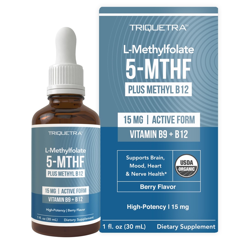 L Torch Folate 15 mg Plus Metil B12 Copha – Organik Berry Flavor, Yüksek Potency Liquid Sublingual Active 5-MTHF Form - Destekler Mood, Metilation, Cognition – Bioactive Forms B9 & B12 (1oz)