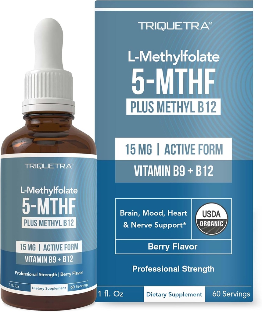 L Torch Folate 15 mg Plus Metil B12 Copha – Organik Berry Flavor, Yüksek Potency Liquid Sublingual Active 5-MTHF Form - Destekler Mood, Metilation, Cognition – Bioactive Forms B9 & B12 (1oz)