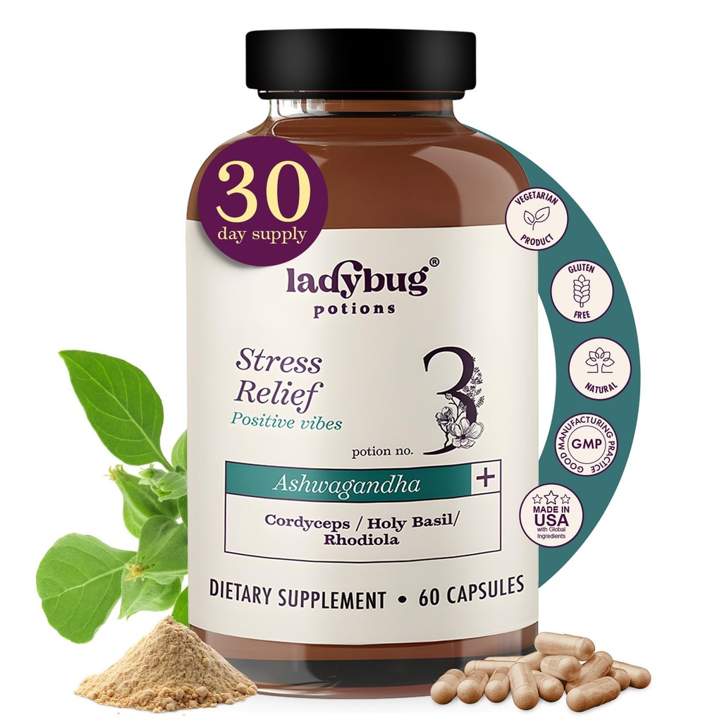 Organik Mood Pills - 60 Capsules Organik Ashwagandha Kadınlar ve Erkekler için Supplements, Ashwagandha Roots with Cordyceps, Holy Basil & Rhodiola, Stresi Azalt, Mood ve Bilişsel Fonksiyonlar