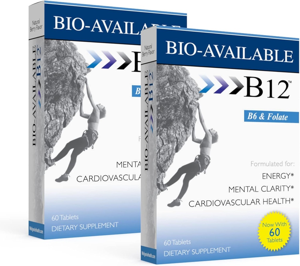 Wellgenix Bio Διαθέσιμο Υπογλώσσιο B12-60ct (2 Pack) - Καθημερινή Πολυβιταμίνες Focus Υποστήριξη Φόρμουλα w/Vitamins C, B6, B12, Folate & Biotin -Ενέργεια & Συμπλήρωμα Διατροφής για την Ανοσολογική & Συνολική Υγεία